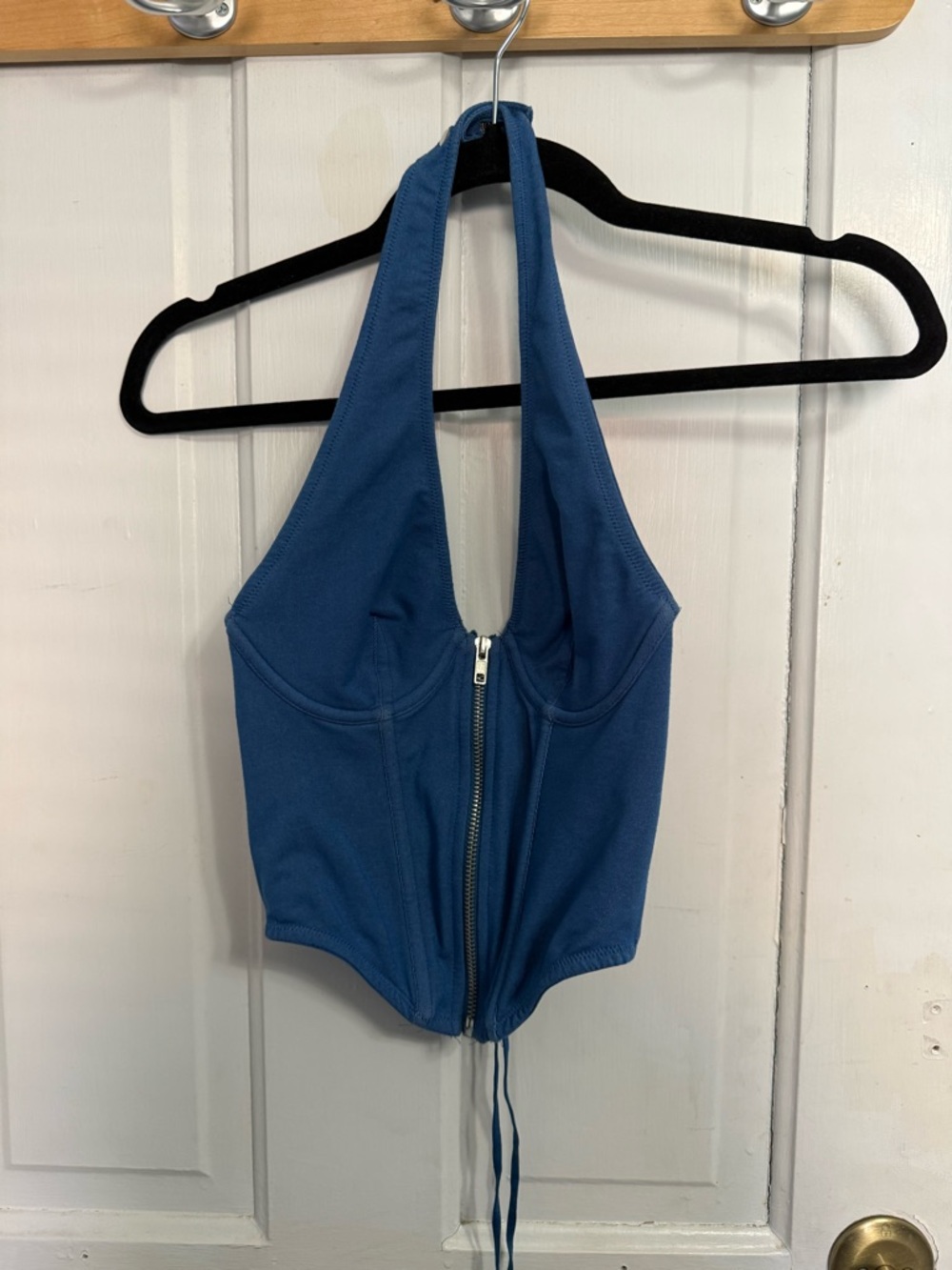 Urban Outfitters Blue Halter Zip-Front Corset Top